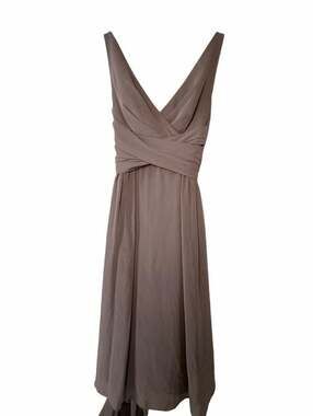 Wtoo by Watters Style 784 Chiffon V-Neck Pleated Bridesmaid Dress Taupe Size 4